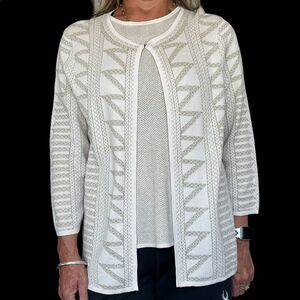 619 -‎ GOLD AND CREAM GEOMETRIC CROPPED SLEEVE SWEATER CARDIGAN
